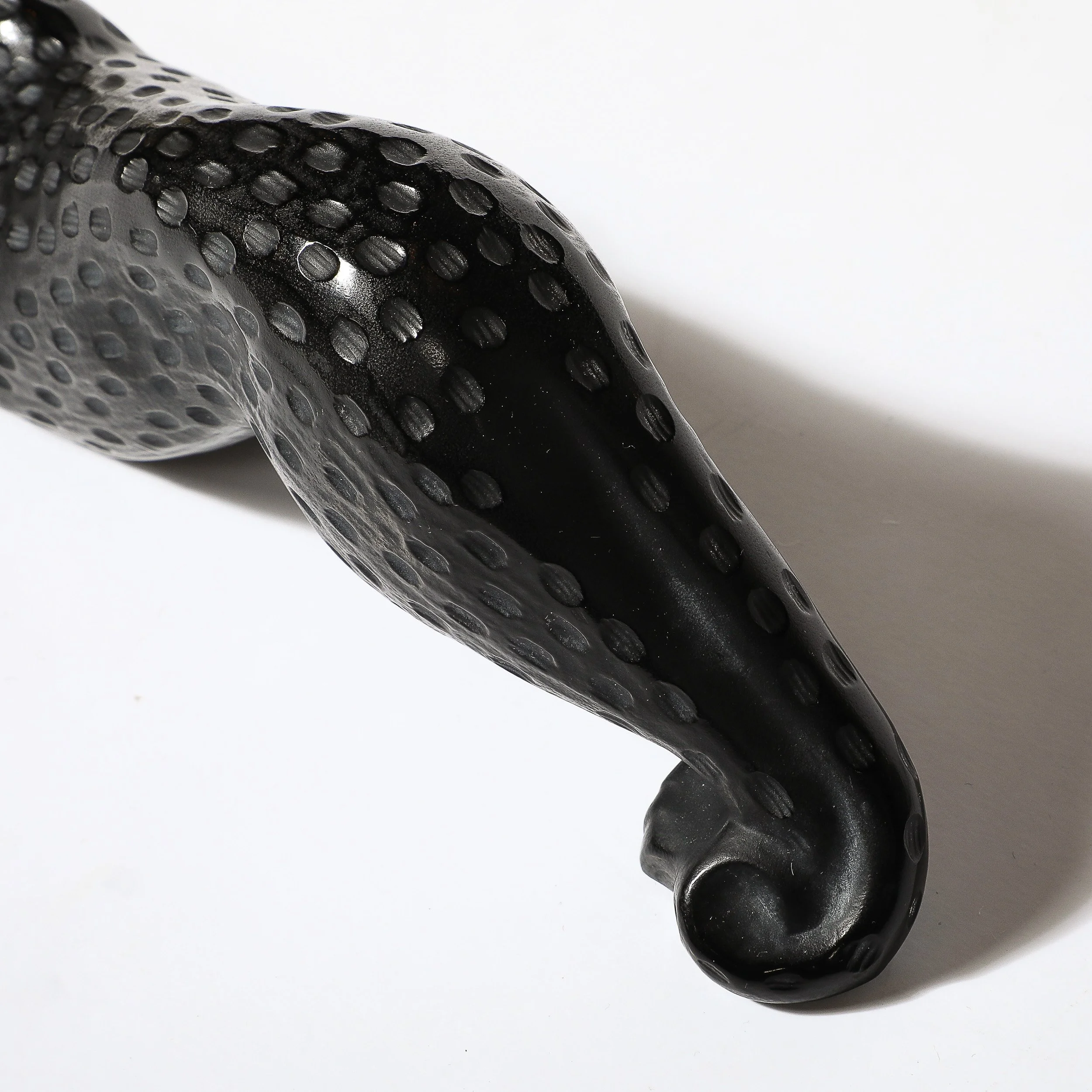 Modernist Spotted Stalking Leopard in Frosted Crystal Signed by